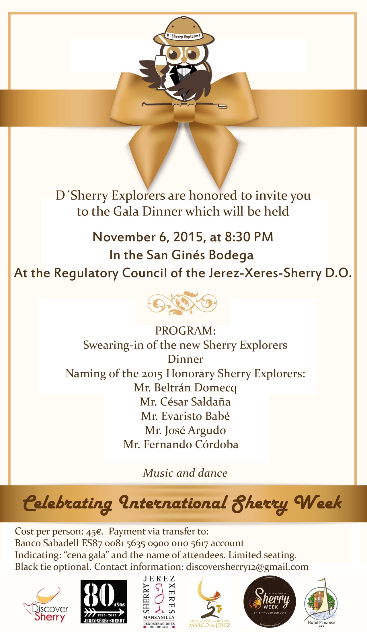 D´Sherry Explorers Gala Dinner at the Bodega San Ginés in&nbsp;Jerez