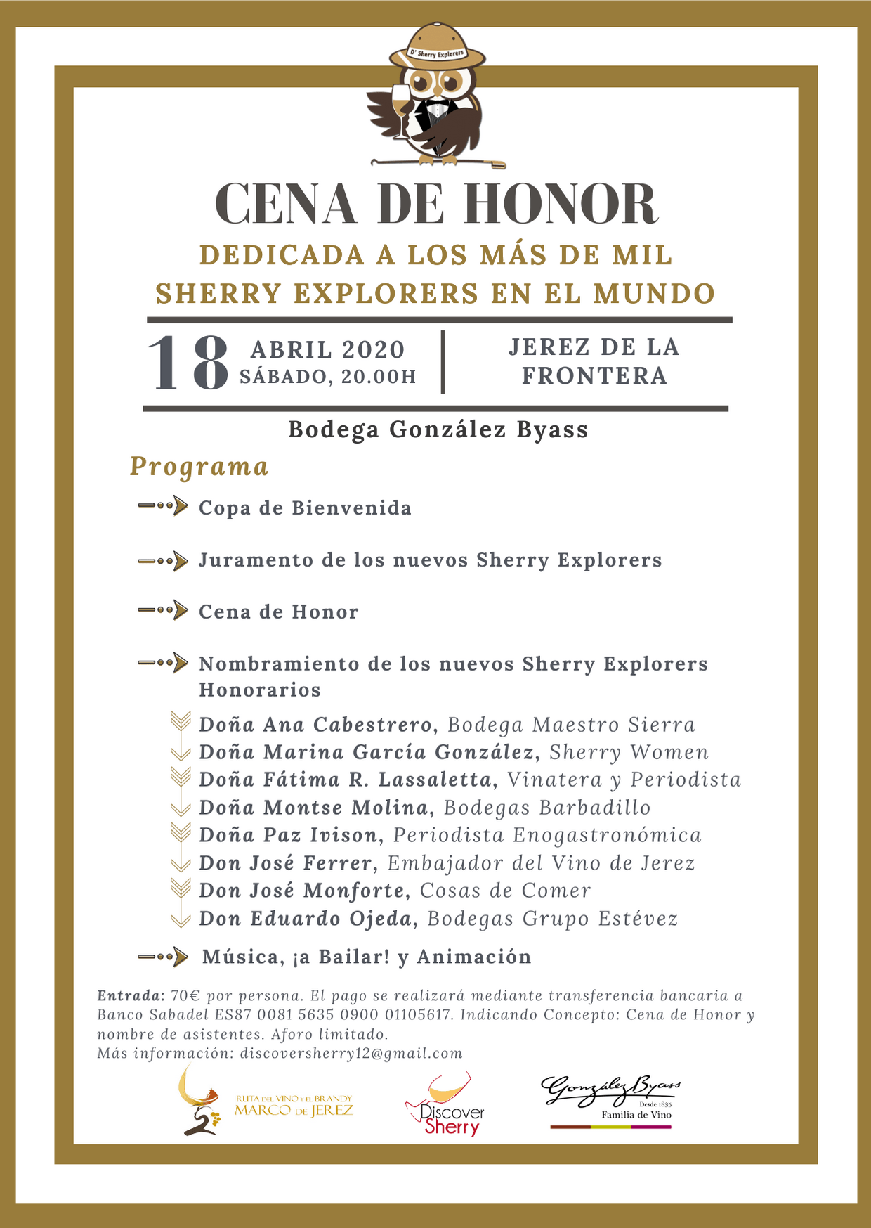 CENA DE HONOR de los Sherry Explorers 2020&nbsp;(Spanish)