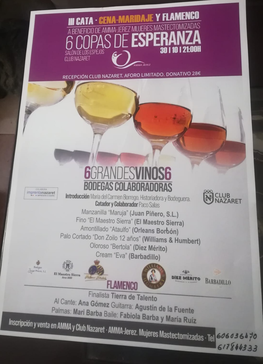 Discover Sherry recomienda: III Cata, Cena-Maridaje y Flamenco: 6 Copas de&nbsp;Esperanza