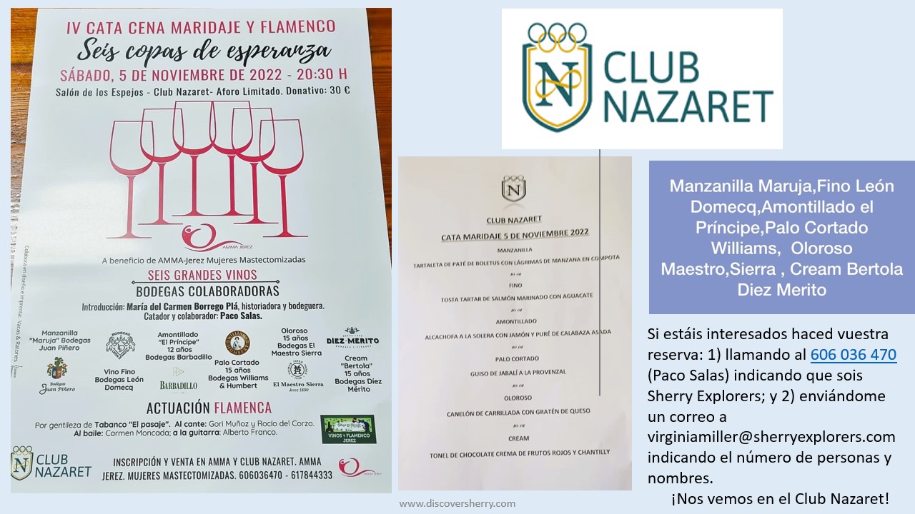 Discover Sherry recommends: “Seis copas de esperanza” IV Cata – Cena – Maridaje  y Flamenco. Club&nbsp;Nazaret