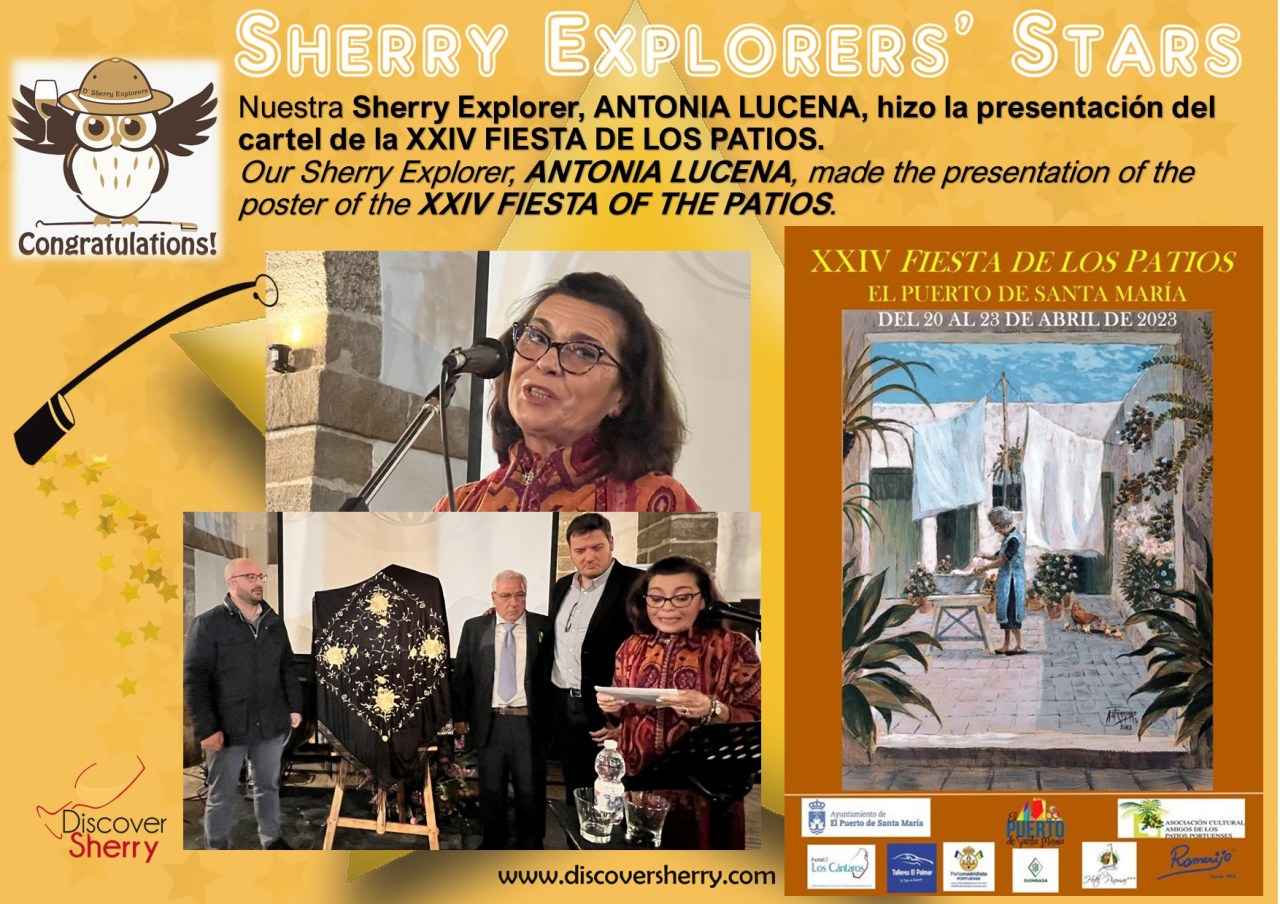 Presentación del Cartel de la Fiesta de los Patios a cargo de la Sherry Explorer: Antonia Lucena. Presentation of the Poster of the Fiesta de los Patios by our Sherry Explorer: Antonia&nbsp;Lucena.